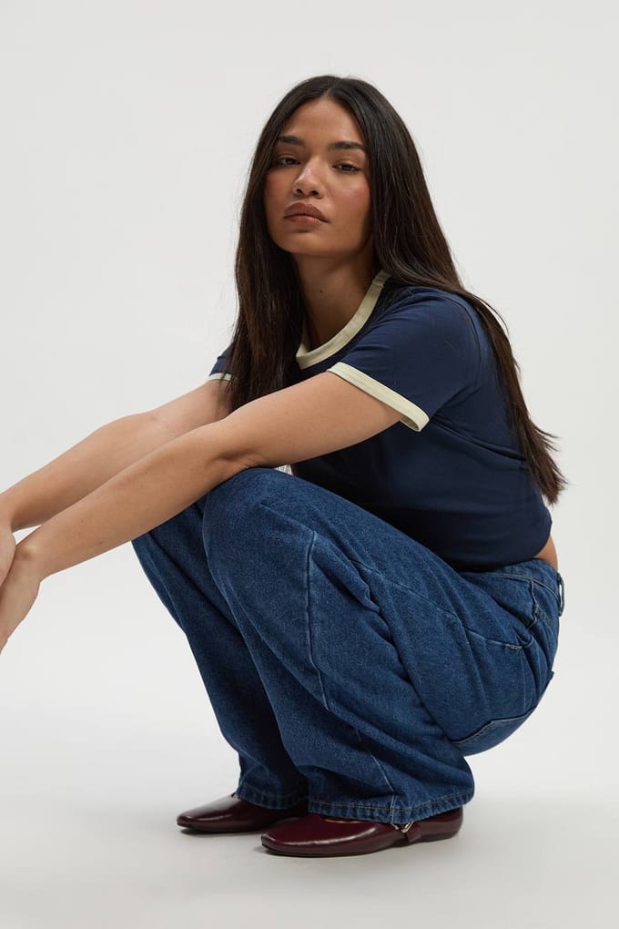 Dames Boohoo Basics Jeans met Hoge Taille en Wijde Pijpen | Medium Blauw | Maat: 12/32L