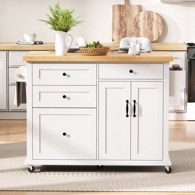 Keukentrolley - Uitschuifbare Eettafel Met Multifunctionele Lades - Mobiele Keukentrolley - Wit