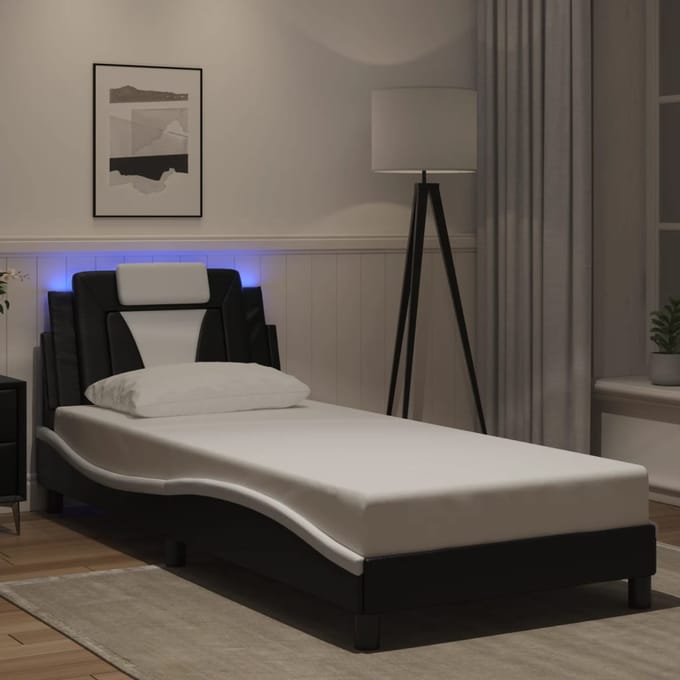 vidaXL - Bedframe - "Viana" - met - LED - zonder - matras - zwart - en - wit - 80x200 - cm