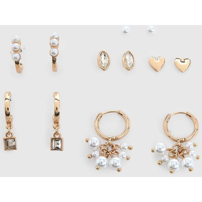 boohoo Dames Parel Detail Oorknopjes 6-pack | Goud