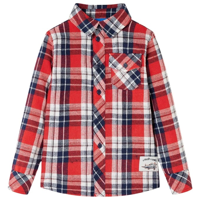 vidaXL - Kinderoverhemd - geruit - 104 - rood - en - marineblauw