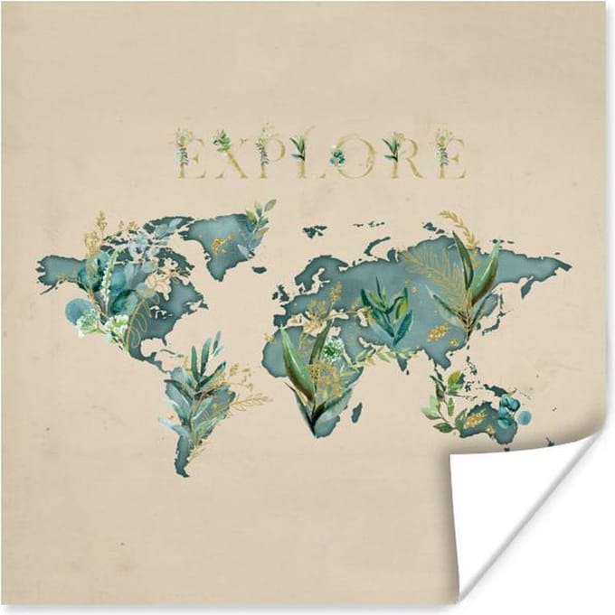 Poster Wereldkaart - Retro - Quote - 30x30 cm