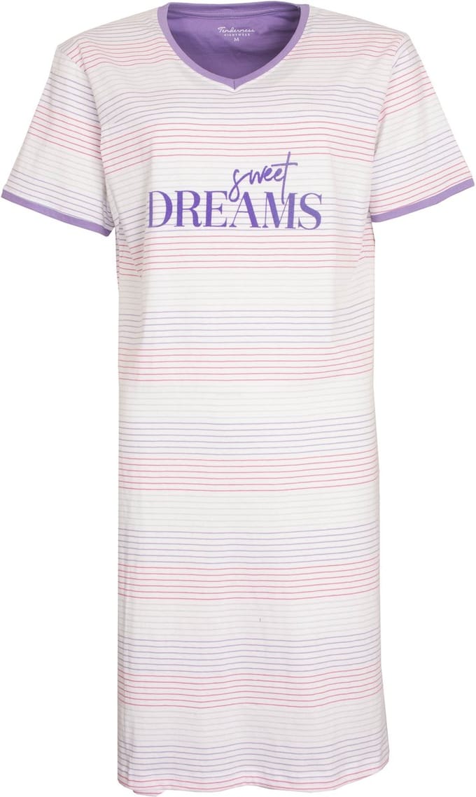 Tenderness Dames Nachthemd - 100% Katoen - V Hals - Paars - Maat L