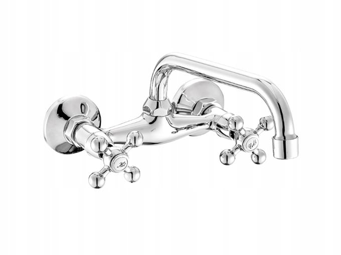 Kuchinox Stilo Serie - Wandgemonteerde Wastafelkraan - Retro Stijl - Chrome Afwerking