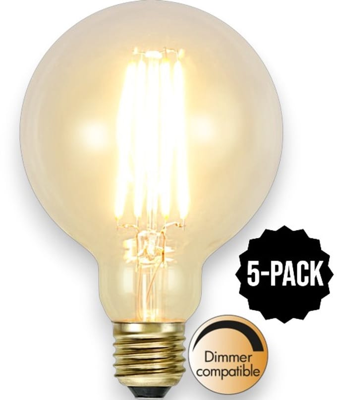 5-Pack | G95 bol - E27 - 3.6W - Super Warm Wit <2200K - Dimbaar - Filament - Helder