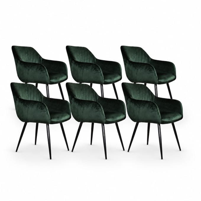 DS4U® - Gaby eetkamerstoel - Set van 6 - Groen - Velvet - Met armleuning