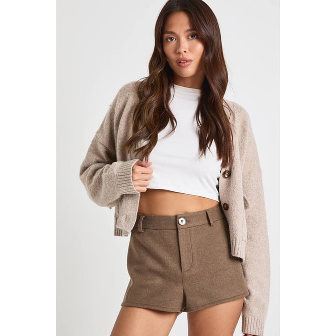 boohoo Dames Wol-look short | Chocolate | Maat: 6