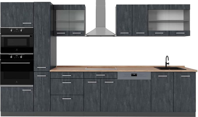 Vicco R-Line Complete keuken – 350 cm, WB Eik Zwart beton/antraciet