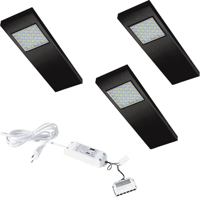 Dotty LED set van 3 langwerpige spots met schakelaar onderbouw 12V/15W zwart LVSET3DOTSZ