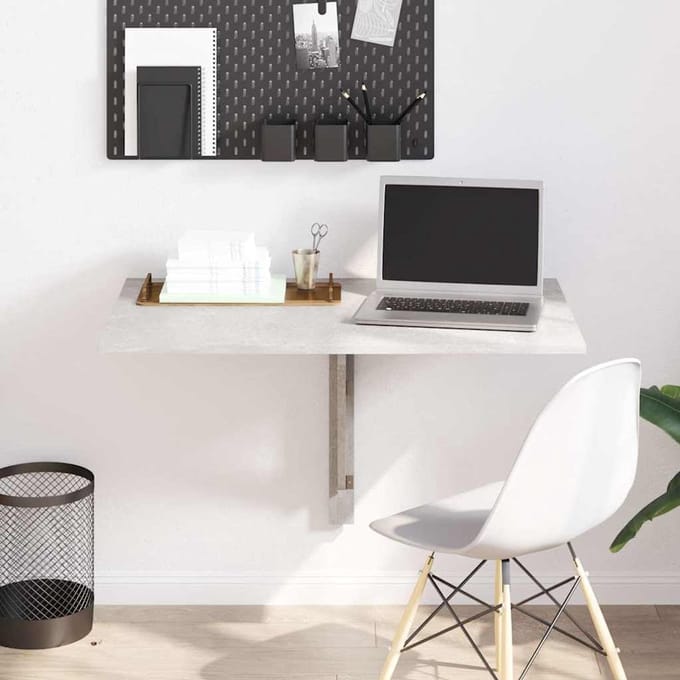 Wandtafel Klapbaar - Klaptafel Muur - Ruimte Besparen - Inklapbaar Frame - 100x60cm - Beton Grijs