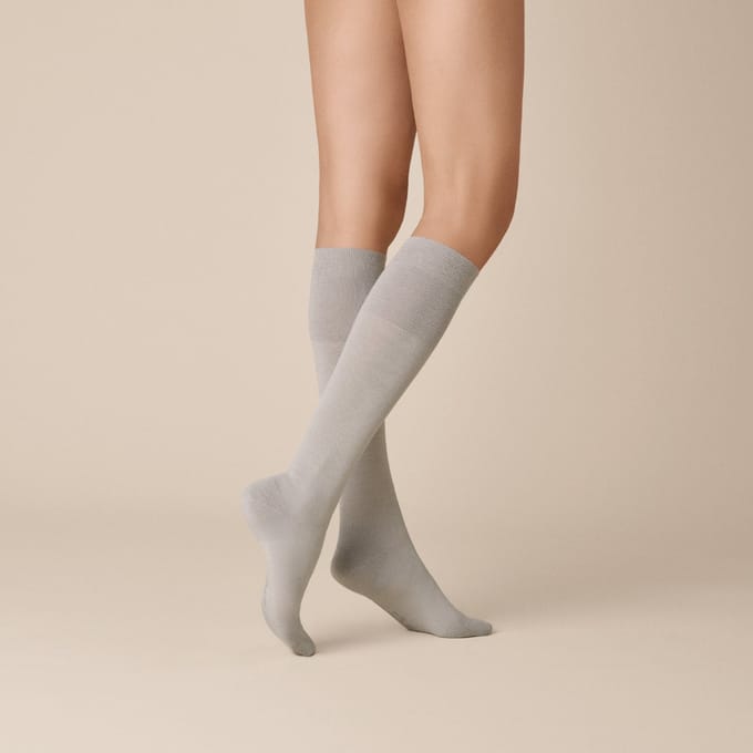 KUNERT Soft Wool Cotton Dames Kniekousen - Lichtgrau - Maat 35-38