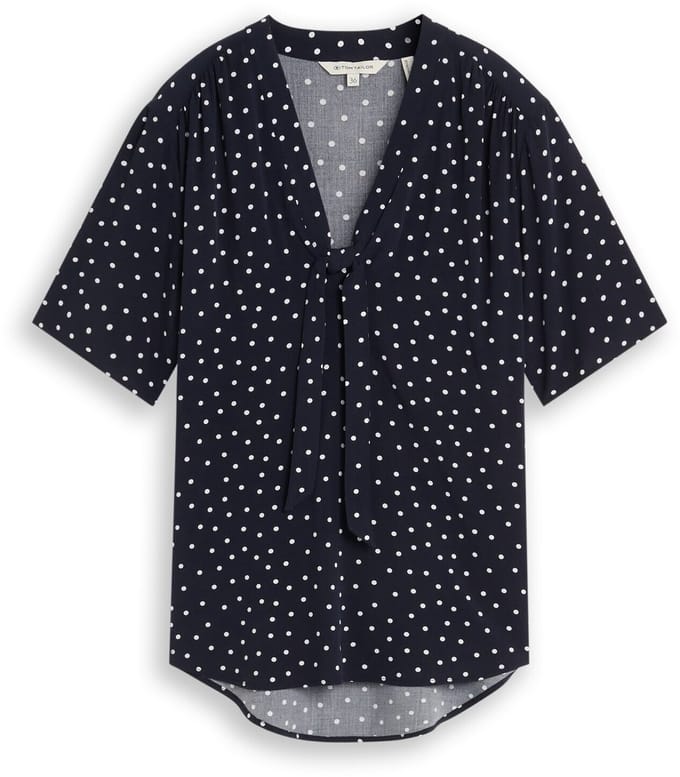 Tom Tailor - Blouse met stippenpatroon - Maat 38 - navy white small dot design