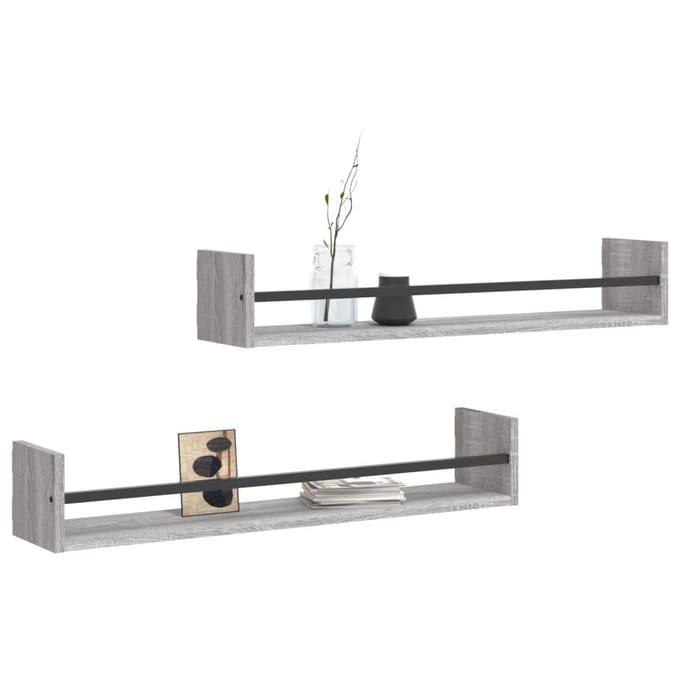 vidaXL - Wandschappen - met - stangen - 2 - st - 80x16x14 - cm - grijs - sonoma