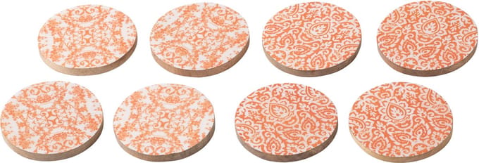 J-Line onderzetter - hout - oranje/wit - set van 8