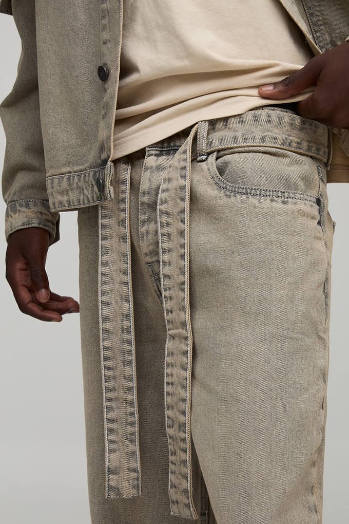 Relaxed Fit Gewassen Jeans met Ceintuur | Light Brown | Size 36R
