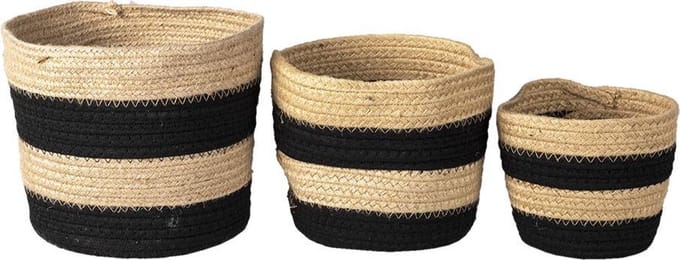 Clayre & Eef Opbergmand Set van 3 Ø 22 Ø 19 Ø 16 cm Zwart Touw