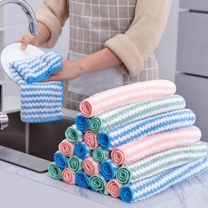 Lot de 10 chiffons de nettoyage de cuisine double face absorbants, couleur aléatoire gray
