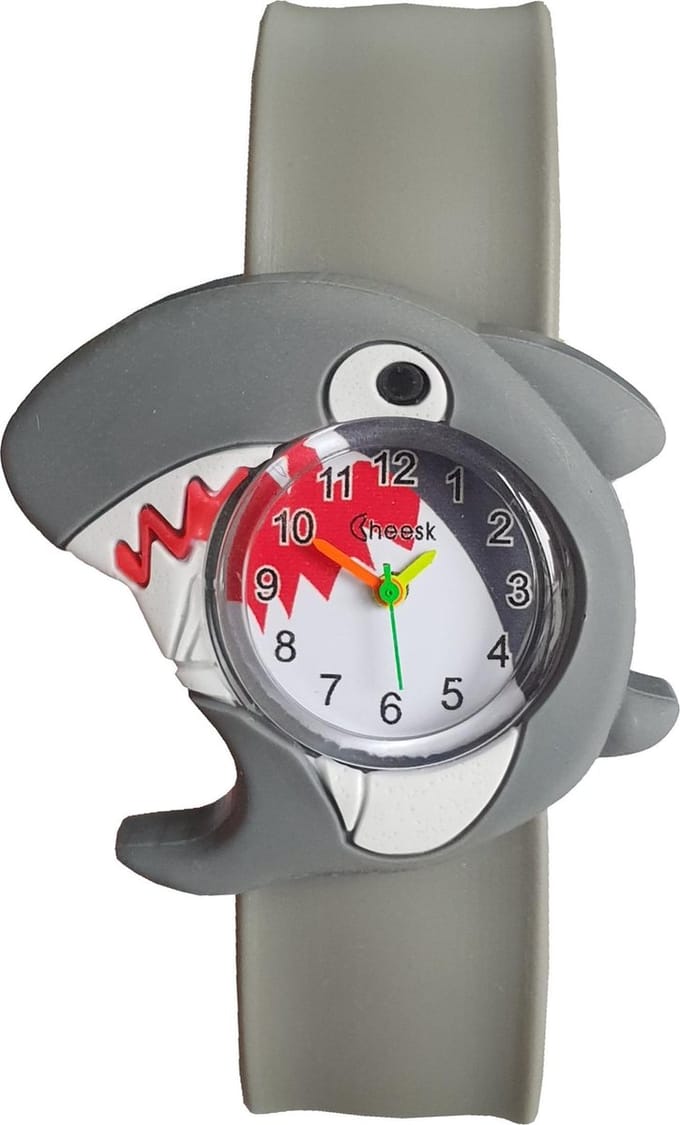 Fako Bijoux® - Kinderhorloge - Slap On Mini - Haai - Grijs