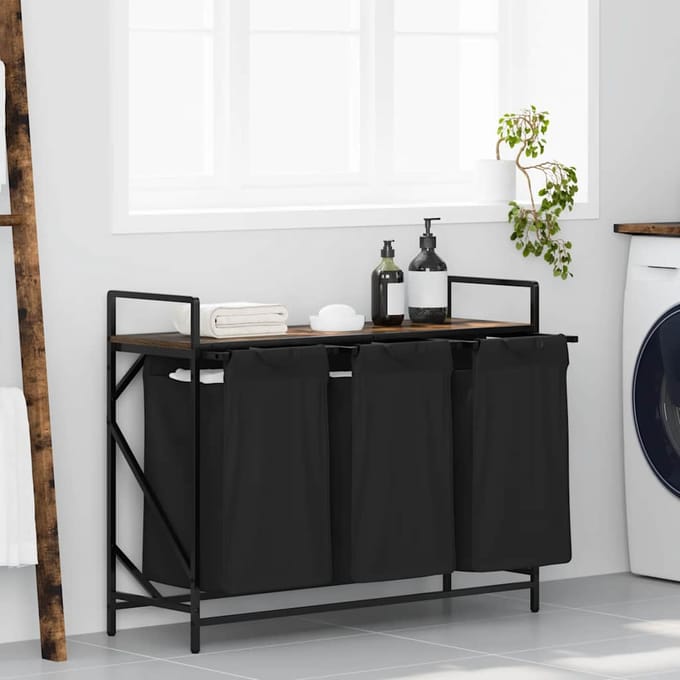 vidaXL - Wasmand - 3 - vakken - met - plank - gerookt - eikenkleurig