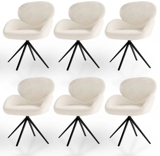 Draaistoel / Eetkamerstoel Albano - Incl. Draaifunctie - Bouclé Stof - Crème - Set van 6
