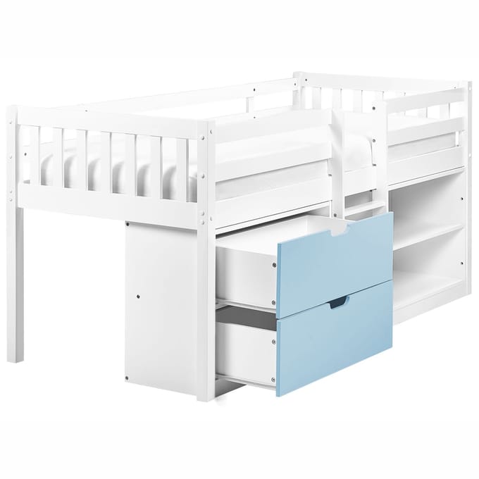 SUSVILLE - Kinderbed - Wit/Blauw - 90 x 200 cm - Rubberhout