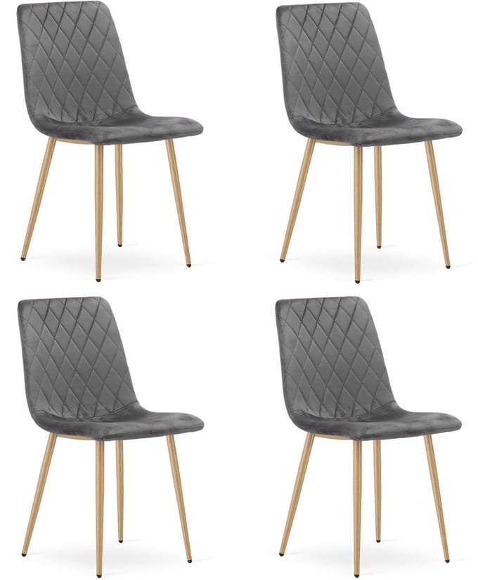 Set van 4 eetkamerstoelen TURIN - Donkergrijs fluweel - Eikenlook poten - Modern design
