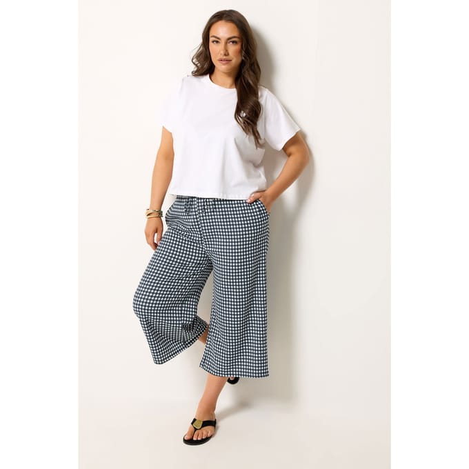 Yours Marineblauwe Gingham Culottes Size 46