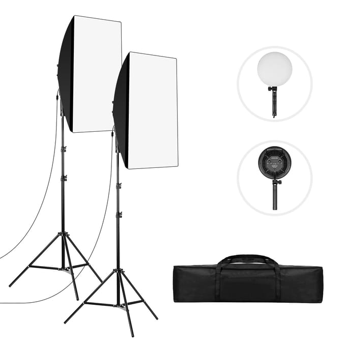 3200 K-5500 K bicolore photographie LED Softbox Kit d'éclairage 2 pièces 80 W lumière LED variable continue EU Plug black