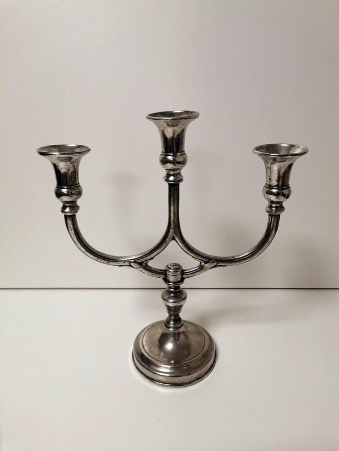 Kandelaar - 3 armen - Kurz edeltin - 29 cm.