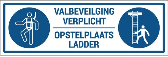 Valbeveiliging verplicht opstelplaats ladder sticker | 21 x 7 cm