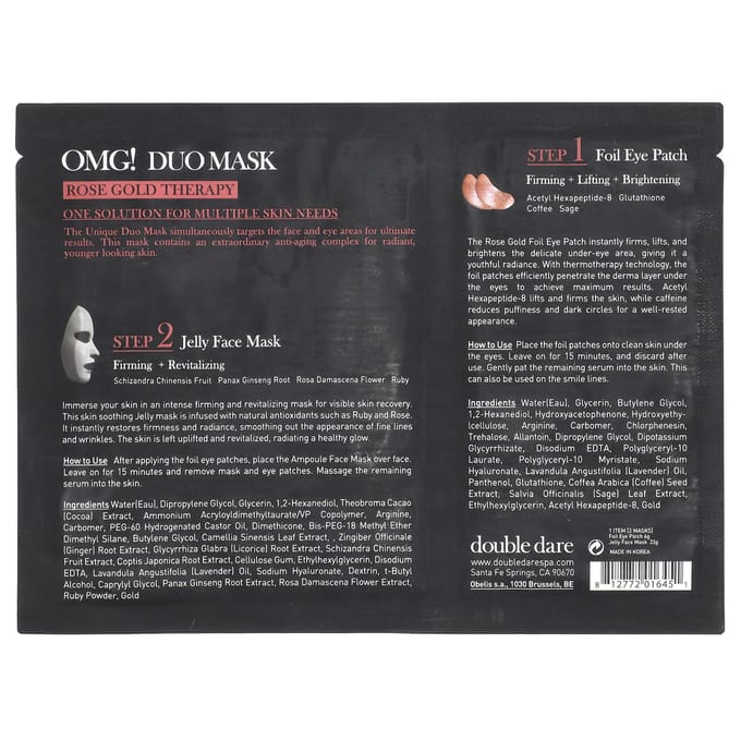 Double Dare, OMG! Duo Beauty Mask, Rose Gold Therapy, 2-Piece Set black