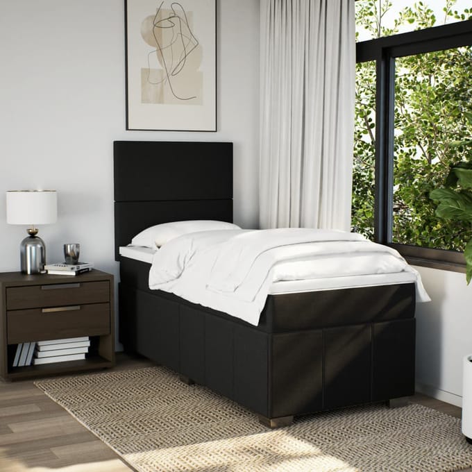vidaXL - Boxspring - met - matras - stof - zwart - 90x200 - cm