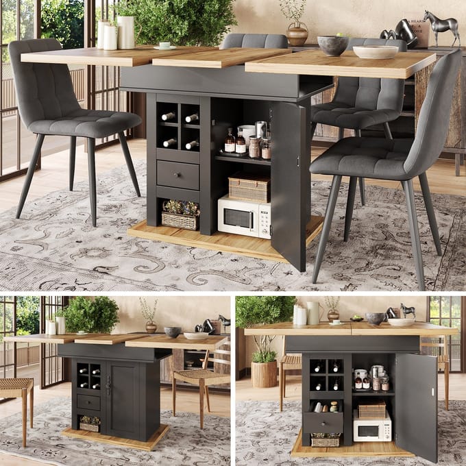 Eettafel - 110-140 x 80 cm - Uitschuifbare Eettafel met Wijnrek en Laden - MDF - Wit