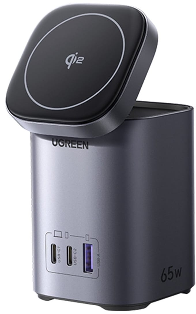 Draadloze Netwerkoplader UGREEN X555 4in1, 65W, 3.25A, 1 x USB-A - 2 x USB-C, Gri