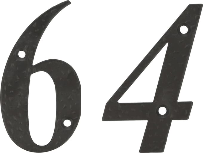 AMIG Huisnummer 64 - massief gesmeed staal - 10cm - incl. bijpassende schroeven - zwart