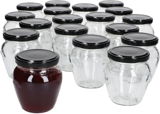 Set van 20 jampotjes Vaso Orcio 314ml + To63 deksel zwart
