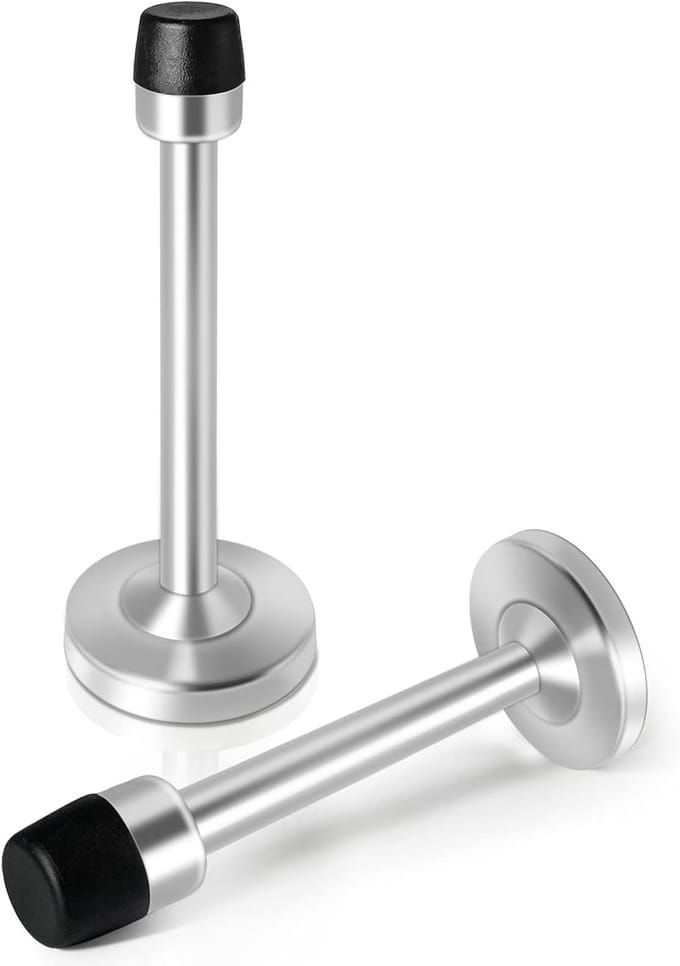 Famanu – Lange wanddeurstopper set 2 stuks – 6 inch – extra lange rubber tip – geborsteld nikkel – m