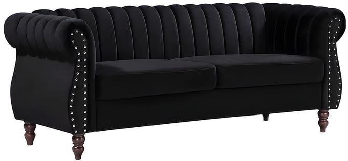 Vente-unique Driezits- en tweezits-Chesterfield-bank van zwart velours TRUMBO