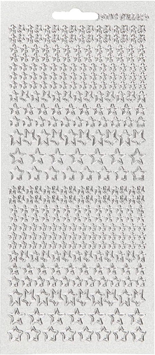 Stickers, sterren, vel 10x23 cm, zilver, 1 vel