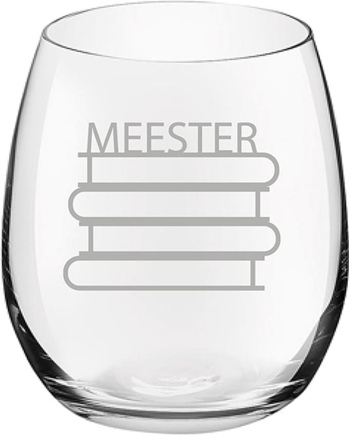 Gegraveerde Drinkglas 39cl Meester met boeken