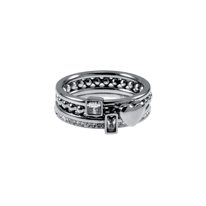 Set van Vier Ringen Dames - Gepolijst RVS - Ring met Hart - Ring met Zirkoniasteen - Ring met Strass