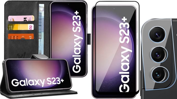 Hoesje geschikt voor Samsung Galaxy S23 Plus - Screenprotector FullGuard & Camera Lens Screen Protector - Book Case Kunstleer Pasjeshouder Zwart