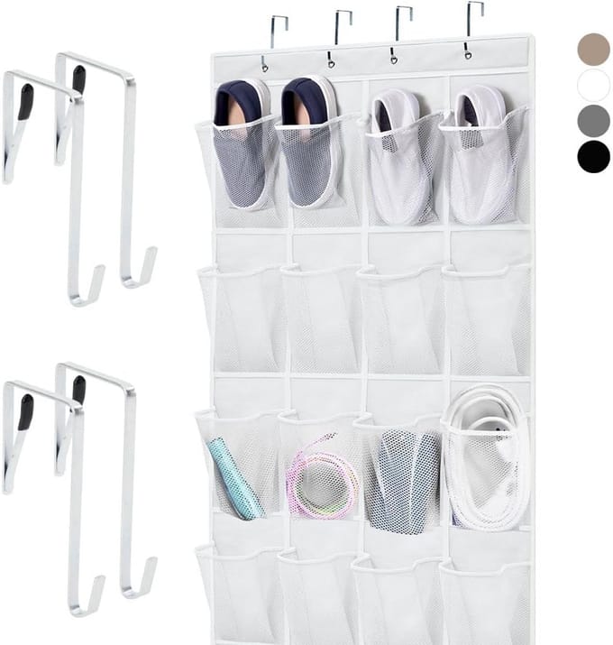 Ruimtebesparende Schoen Organizer Over Deur met 24 Pocket en Sterke Haken