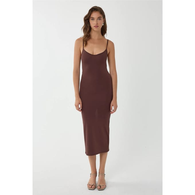 V-hals Bodycon Midi-jurk met Dunne Bandjes