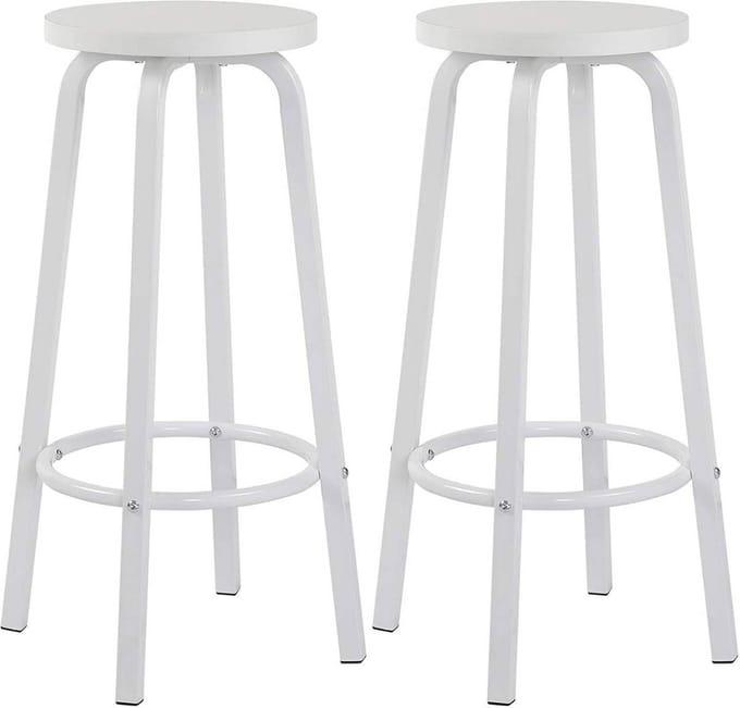 Industriële Barkruk - Barkrukken Set van 2 Stuks - Zithoogte 72 cm - Hout, Metaal, Wit, 30 x 32 cm