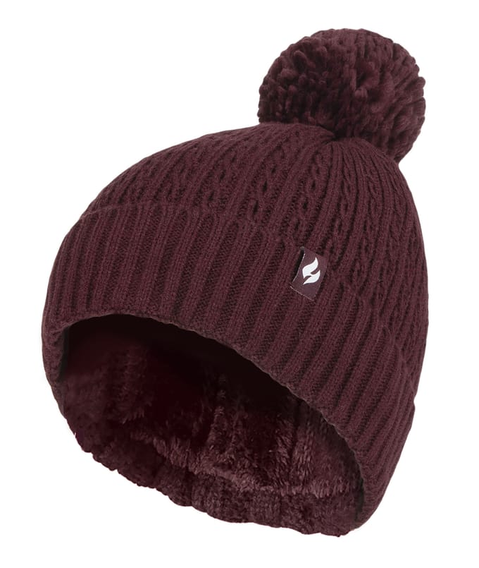 Heat Holders - Thermische muts voor dames met pompon - Wijn