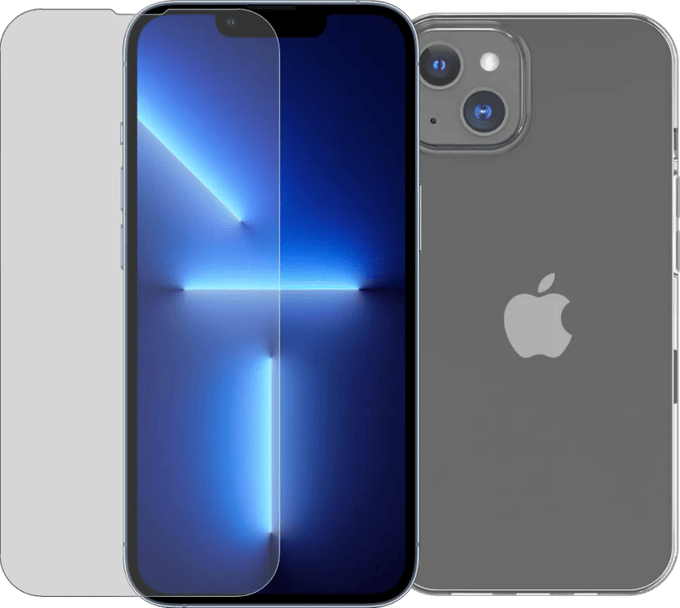 BlueBuilt Apple iPhone 14 Screenprotector Glas + BlueBuilt Soft Case Back Cover
