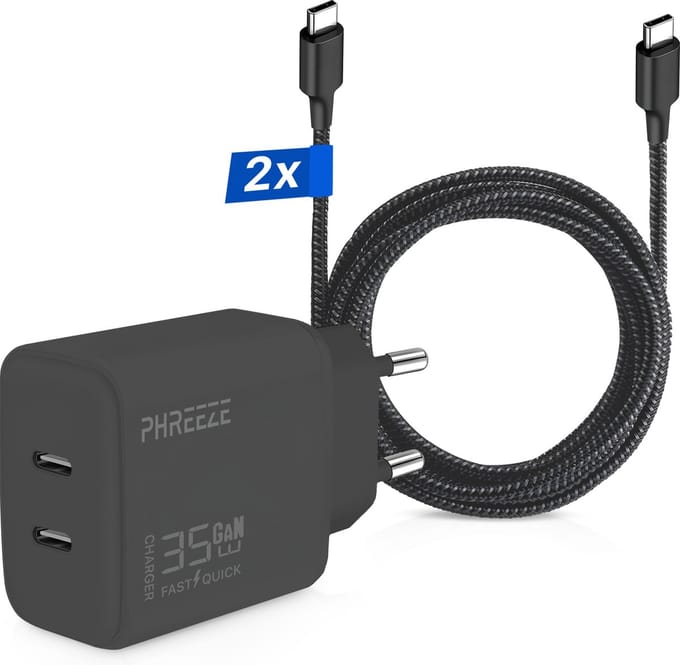 35w usb C Snellader met 2x usb C naar usb C Kabels (3 Meter) - Usb C Adapter Voor Laptop, Smartphone en Tablet