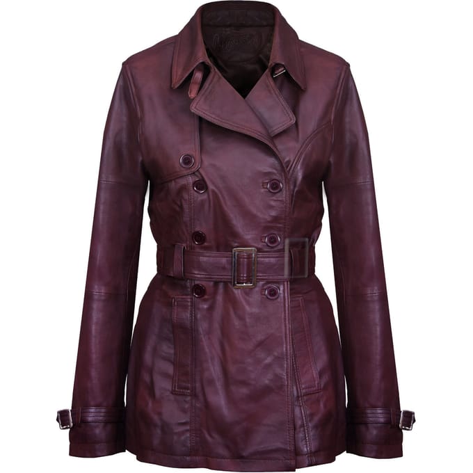 Halflange lederen trenchcoat voor dames - Oakham