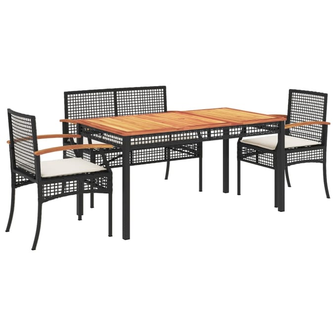 vidaXL - 4-delige - Tuinset - met - kussens - poly - rattan - zwart